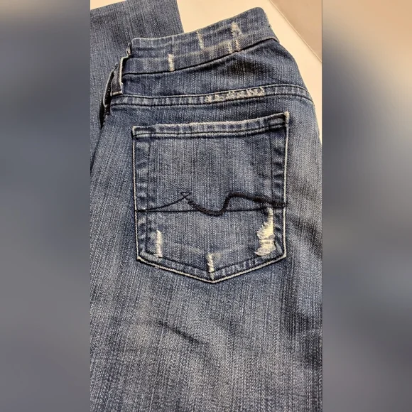 7 For all man kind jeans distressed boot cut jeans. waist size 26 - Picture 3 of 10